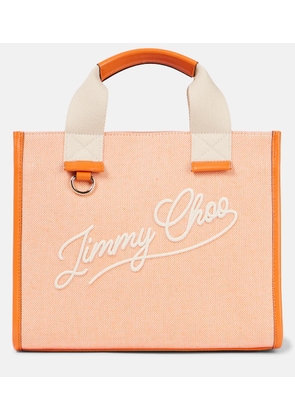 Jimmy Choo Logo leather-trimmed canvas tote bag