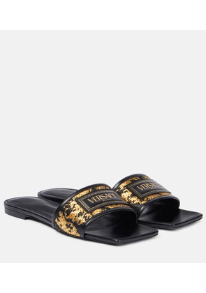Versace Theia Barocco raffia-effect slides