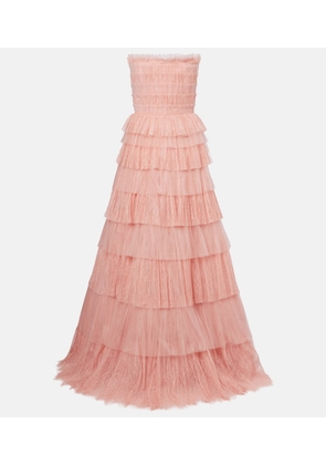 Costarellos Trissa plisse tiered tulle and lace gown