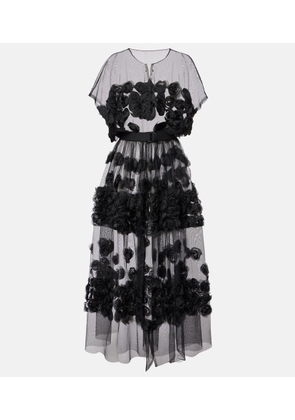 Norma Kamali Floral-applique tulle midi dress
