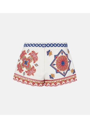 Farm Rio Embroidered cotton-blend shorts