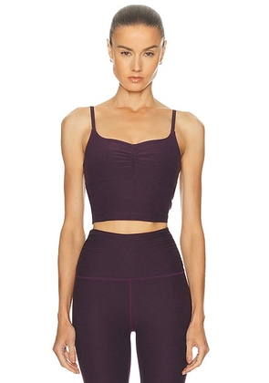 Beyond Yoga Spacedye Raised The Barre Shirred Cropped Tank Top in Eggplant Purple Heather - Purple. Size L (also in XS).