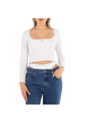 T by Alexander Wang Ladies Soft White Logo Pointelle Pullover, Size Large