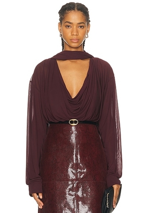Atlein Draped Collar Blouse in Burgundy - Burgundy. Size 34 (also in 36, 38, 40).