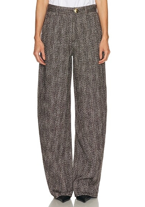 DARKPARK Khris Herringbone Wool Barrel Leg Pant in Brown  Black  & White - Grey. Size 27 (also in 25, 28, 30).
