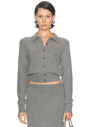 Alexander Wang Hotfix Long Sleeve Polo Cardigan in Heather Grey - Grey. Size L (also in S, M).