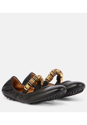 Tod's Embellished leather Mary Jane flats