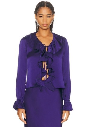 BODE Dream Souvenir Flounce Blouse in Ultramarine - Purple. Size L (also in M, S).