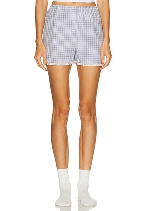 Cou Cou Intimates The Boxer Short in Blue Check - Blue. Size L (also in M, S, XS).