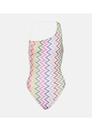 Missoni Zigzag one-shoulder lame swimsuit