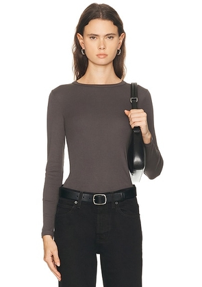 Enza Costa Supima Cotton New Classic Long Sleeve Tee in Gunmetal - Grey. Size L (also in XS, S, M, XL).