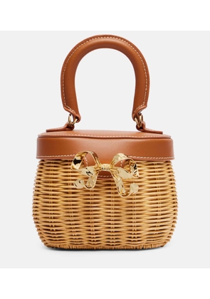 Self-Portrait Bow leather-trimmed rattan basket bag