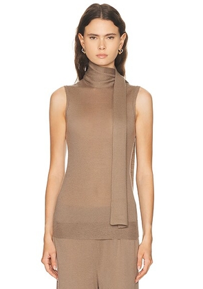 Enza Costa Tissue Cashmere Sleeveless Scarf Sweater in Walnut - Brown. Size L (also in M, S, XS).