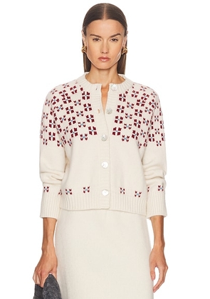 Calle Del Mar Winter Fair Isle Cardigan in Natural & Oxblood - Ivory. Size M (also in XS).