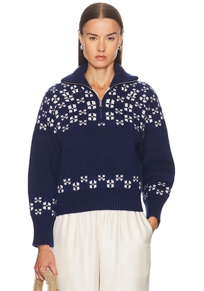 Calle Del Mar Winter Fair Isle Half Zip Sweater in Navy & Multi - Navy. Size L (also in XS, M).