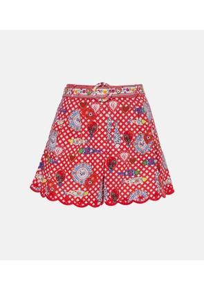 Camilla Printed scalloped cotton shorts