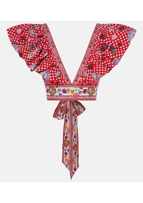 Camilla Printed ruffled cotton top