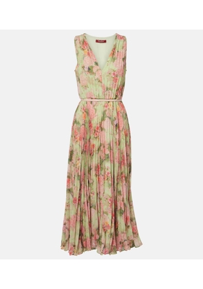 Max Mara Floral plisse georgette midi dress