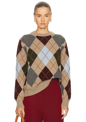 &Daughter Argyle Slouch Crewneck in Natural & Burgundy - Neutral. Size XS (also in ).