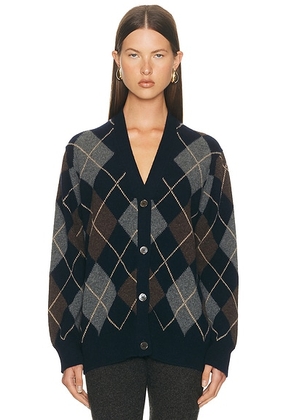 &Daughter Argyle Grandad Cardigan in Navy & Brown - Navy. Size S (also in ).
