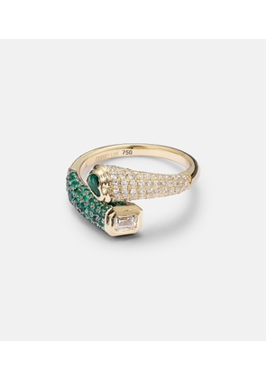 Shay Jewelry Mixed Bypass 18kt gold ring with emeralds and diamonds
