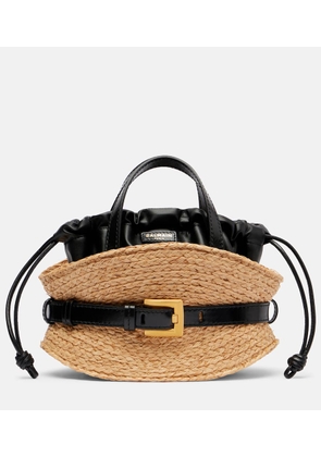 Balmain Shuffle Mini leather-trimmed raffia tote bag