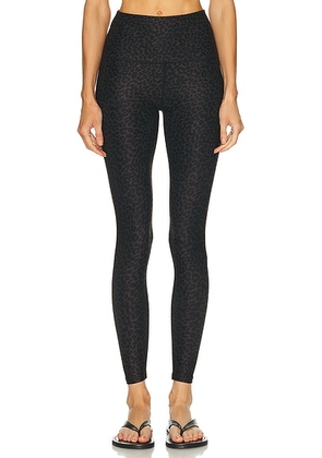 Beyond Yoga Softmark High Waisted Midi Legging in Espresso Leopard - Brown. Size L (also in M, S, XS).