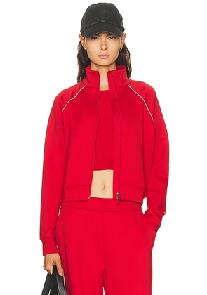 Beyond Yoga in The Flow Bomber Jacket in Holly Red - Red. Size L (also in S, XS).