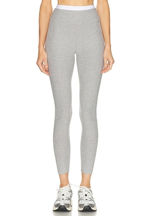 Beyond Yoga Spacedye Layered High Waisted Midi Legging in Silver Mist - Light Grey. Size L (also in M, S, XS).