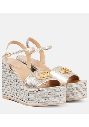 Valentino Garavani VLogo metallic leather wedge sandals