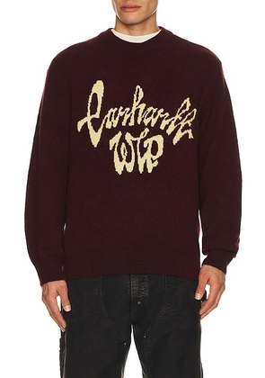 Carhartt WIP Chedda Sweater in Rondo & Air Yellow - Burgundy. Size L (also in M, S, XL/1X).