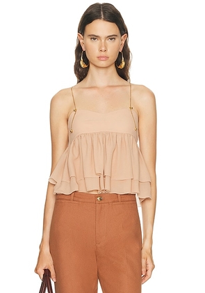 Chloe Ruffled Tank Top in Biscuit Pink - Tan. Size 34 (also in 36, 38, 40).