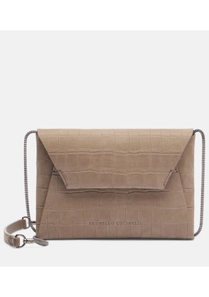 Brunello Cucinelli BC Duo croc-effect suede clutch