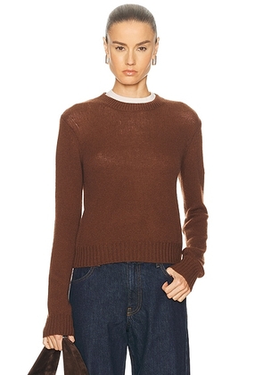 Enza Costa Cashmere Easy Long Sleeve Crewneck Sweater in Nutmeg - Brown. Size L (also in M, S, XS).