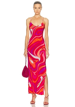 Emilio Pucci V-Neck Maxi Dress in Corallo & Fuxia - Pink. Size 44 (also in ).