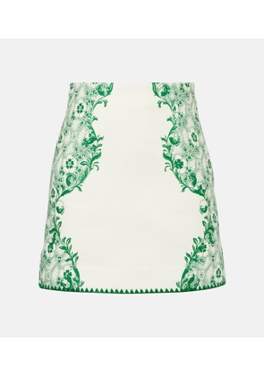 Alemais Olive printed linen and cotton miniskirt