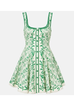 Alemais Olive printed linen and cotton minidress