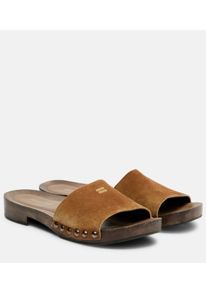 Miu Miu Logo faded suede mules