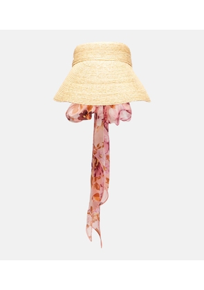 Chloe Scarf-detail raffia visor
