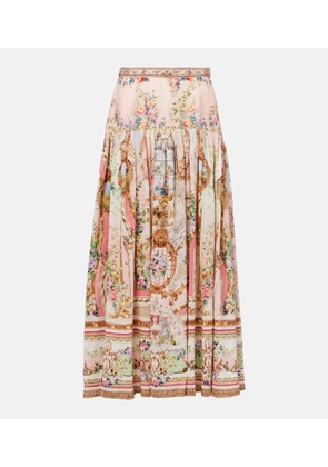 Camilla Gathered linen and silk maxi skirt