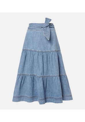 Veronica Beard Armida tiered denim midi skirt