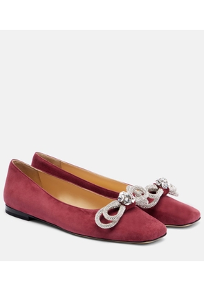 Mach & Mach Double Bow embellished suede ballet flats