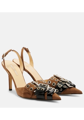 Mach & Mach Buckle Belt 95 suede slingback pumps