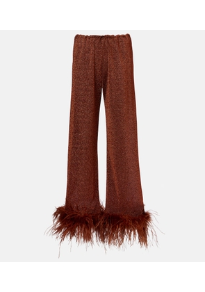 Oseree Lumiere Plumage feather-trimmed straight pants