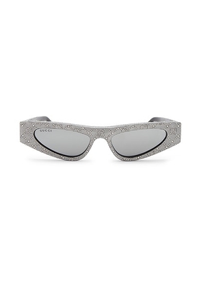 Gucci Narrow Sunglasses in Black & Crystal Strass - Metallic Silver. Size all.