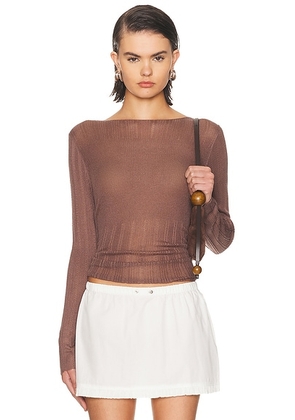 Deiji Studios Open Work Long Sleeve Top in Hazel - Brown. Size M (also in ).