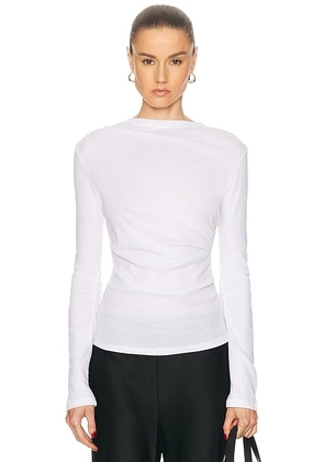 Enza Costa Cashmere Jersey Draped Long Sleeve Crewneck Top in White - White. Size L (also in XS, S, M).
