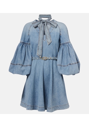 Zimmermann Tie-neck puff-sleeve denim minidress