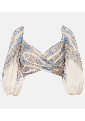 Zimmermann Paisley puff-sleeve crop top
