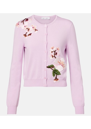 Oscar de la Renta Floral-applique virgin wool cardigan